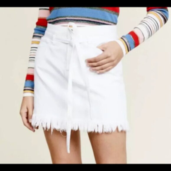 FRAME Denim Le High White Belted Frayed Fringe Hem Mini Skirt 24 - Picture 3 of 14